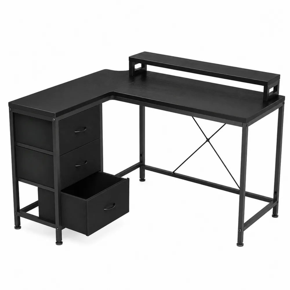 Bureau d'angle en métal avec tiroirs noir