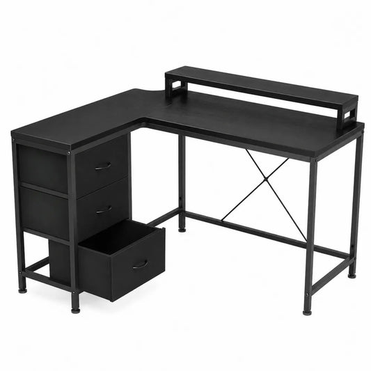 Bureau d'angle en métal avec tiroirs noir