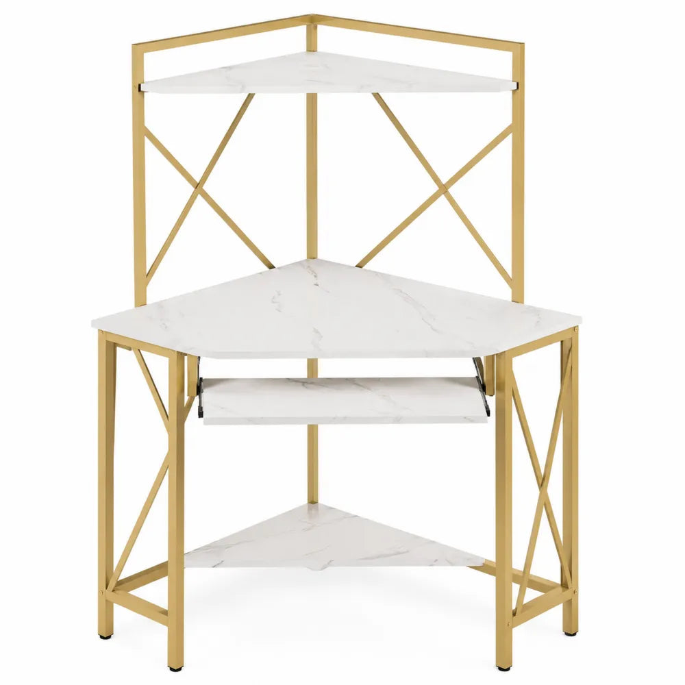 Bureau d'Angle en Bois et Métal Doré