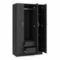 Armoire en Bois Noir avec Tiroirs et Étagères
