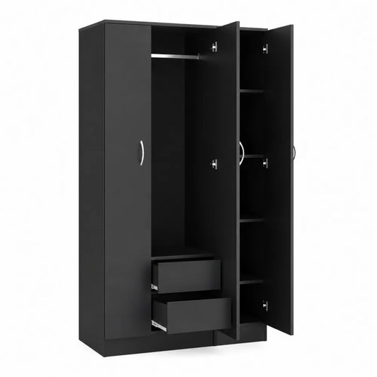 Armoire en Bois Noir avec Tiroirs et Étagères