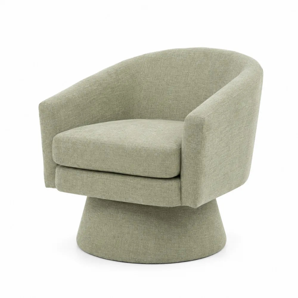 Fauteuil pivotant en tissu lin vert avec accoudoirs