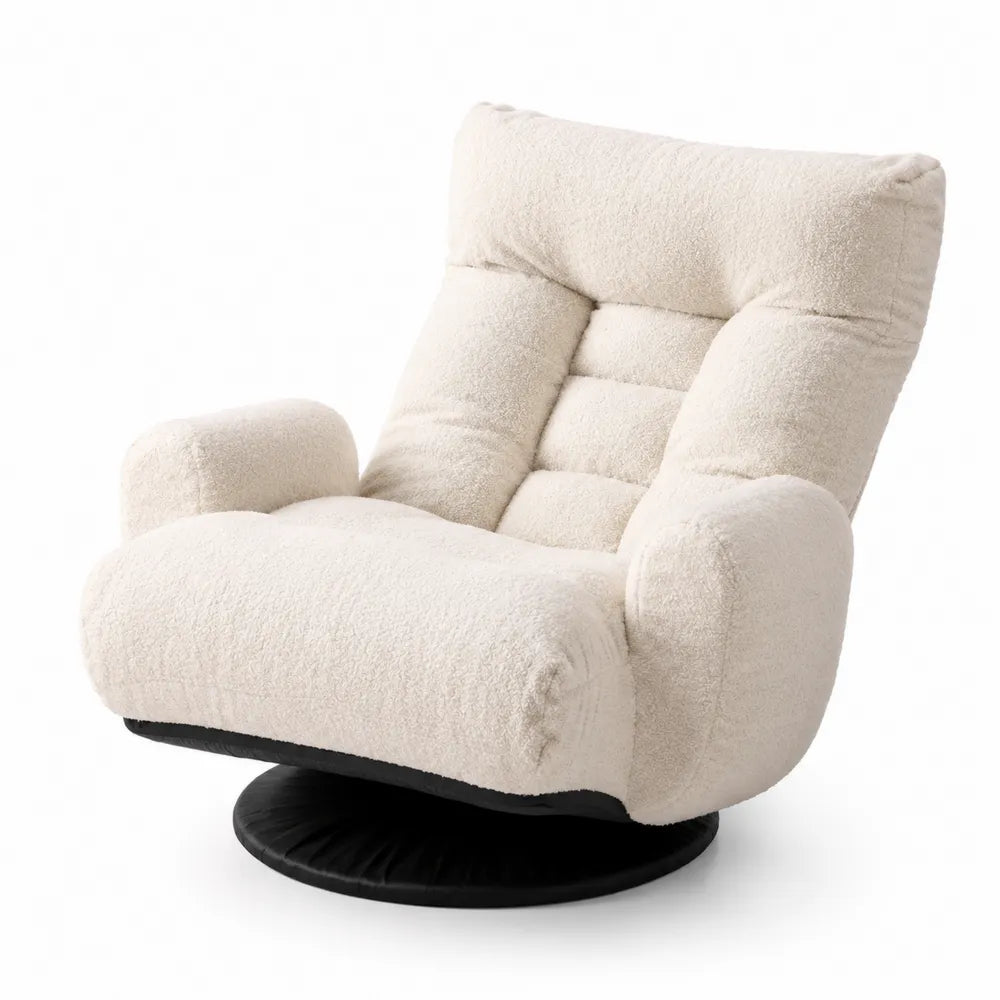 Fauteuil pivotant en tissu bouclette avec base noire