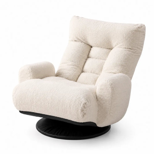 Fauteuil pivotant en tissu bouclette avec base noire