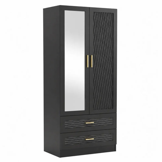 Armoire en bois noir avec miroir et tiroirs