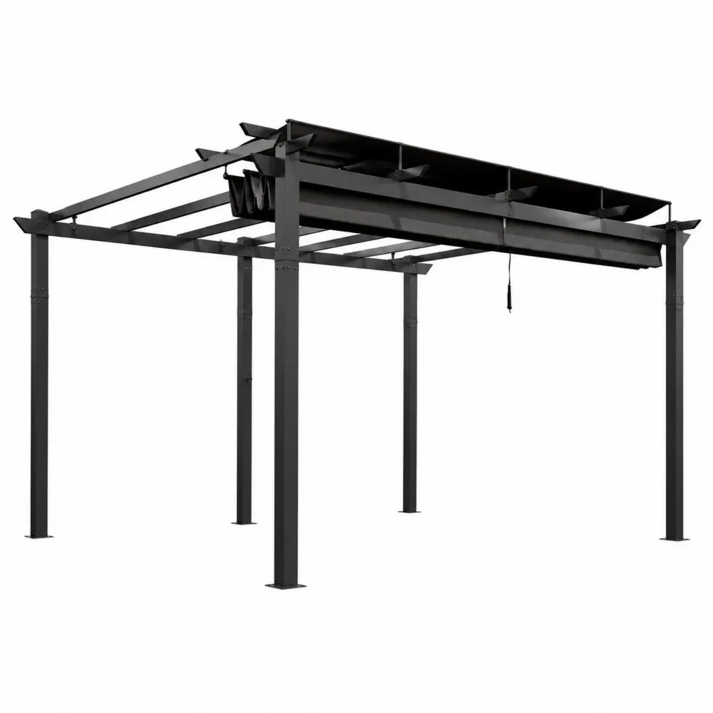 Pergola en aluminium noir avec toit rétractable