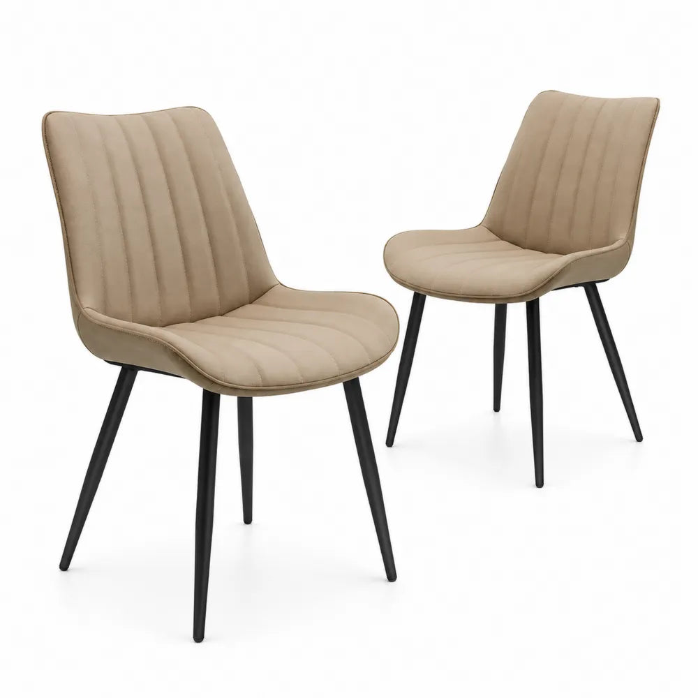 Lot de 2 chaises en tissu beige avec pieds en métal noir