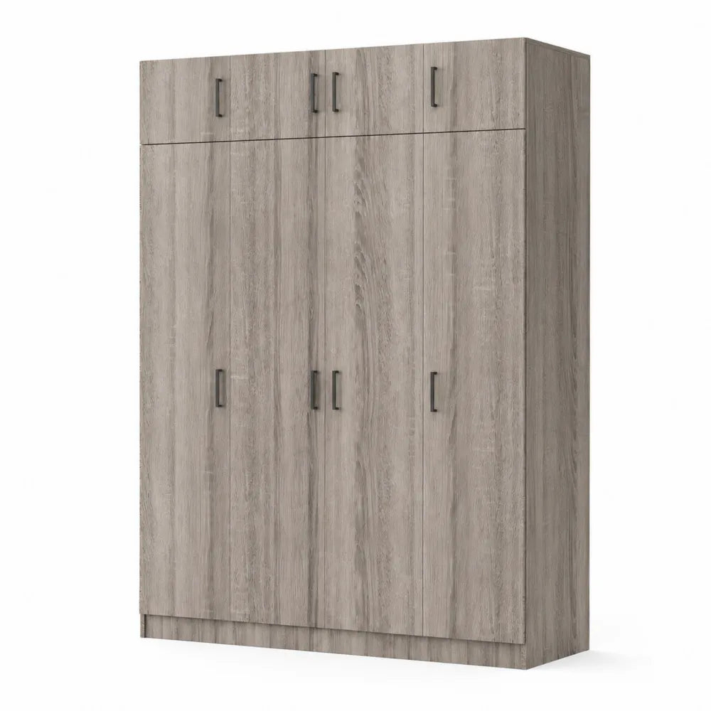 Armoire en Bois avec Portes Battantes et Poignées Métal 180x200x60 cm