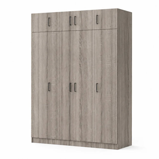 Armoire en Bois avec Portes Battantes et Poignées Métal 180x200x60 cm
