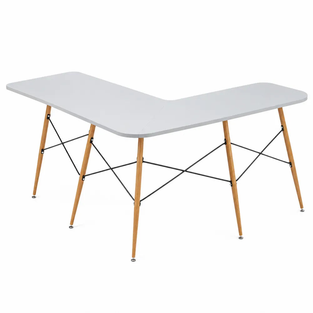 Bureau d'angle en L en MDF, bois et métal Gris/Naturel