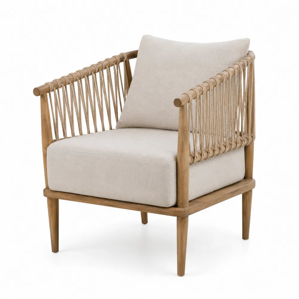 Fauteuil en bois avec corde et tissu Beige
