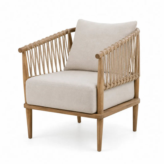 Fauteuil en bois avec corde et tissu Beige