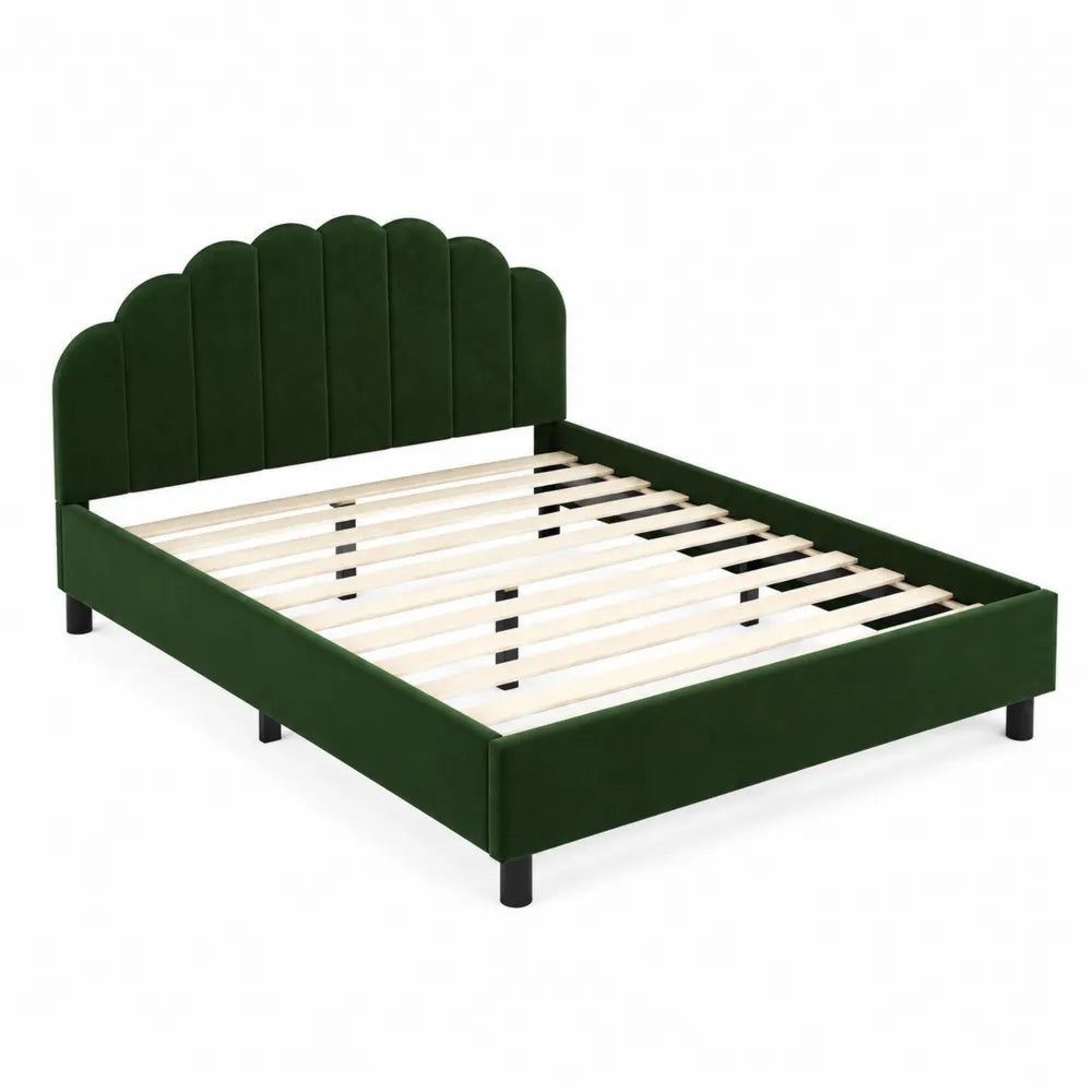 Lit double en velours vert avec tête de lit arquée 200x160 cm